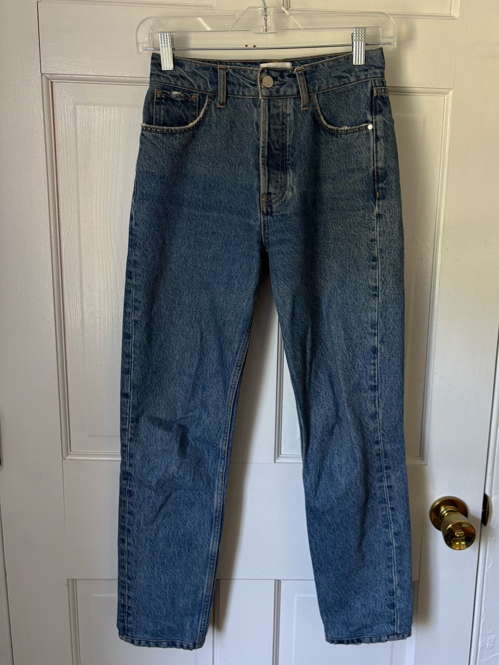 Anine Bing Medium Wash Jeans Vintage Inspired Button Fly Tapered Leg, Size 26